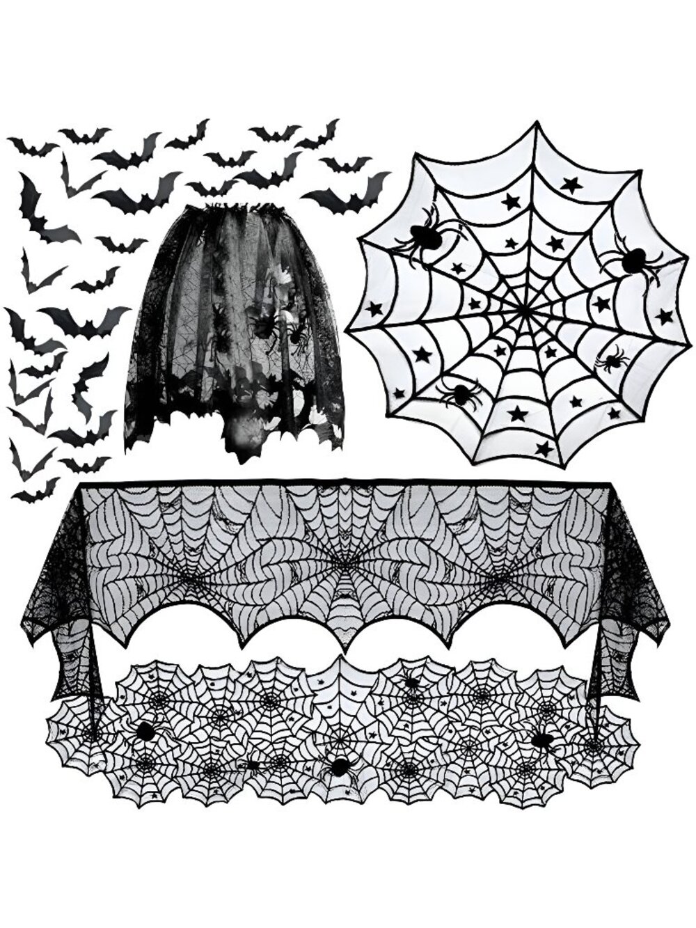 5pack Halloween Decorations Tablecloth Runner Black Lace Round Spider Cobweb